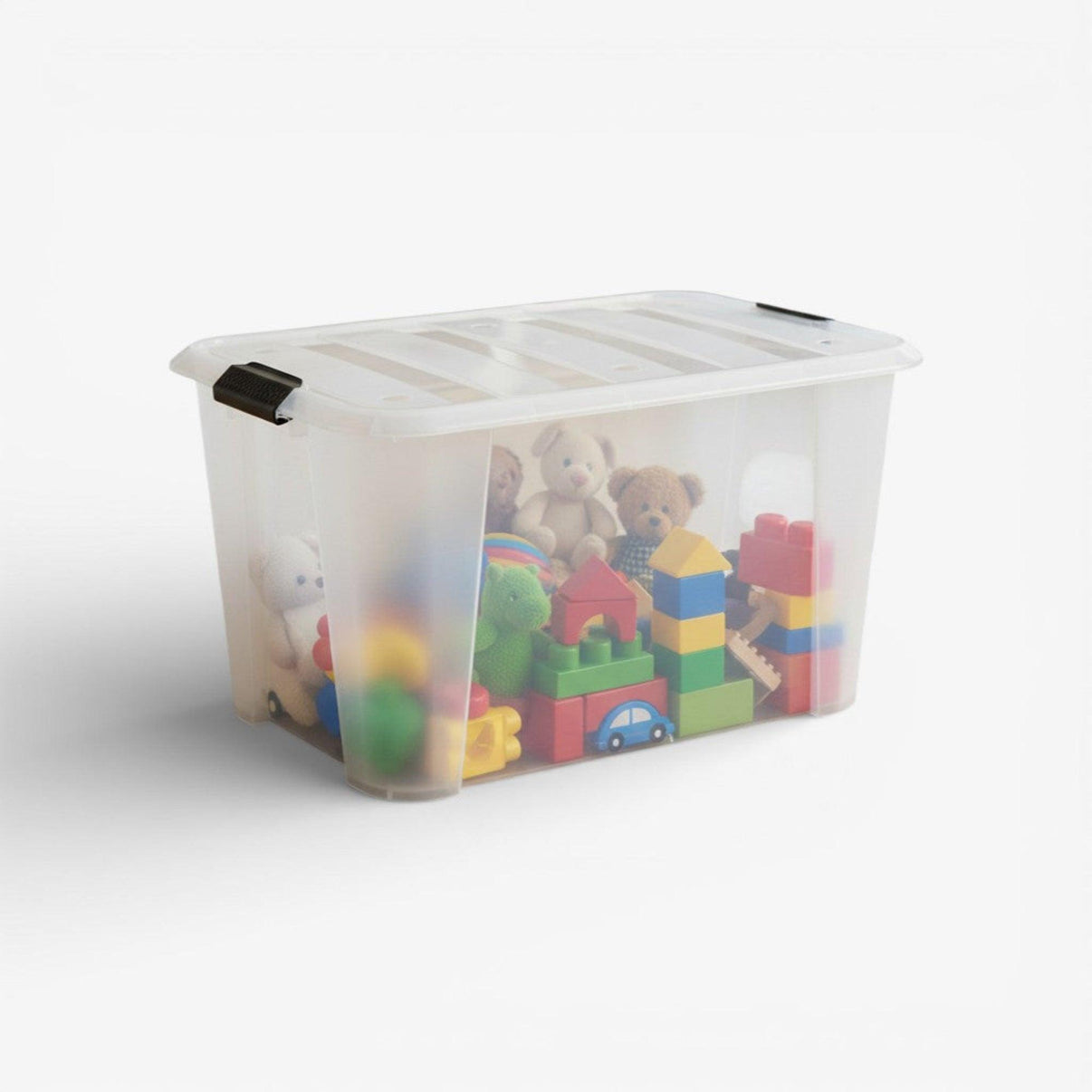 Caja plástica transparente 90 lts c/ruedas.