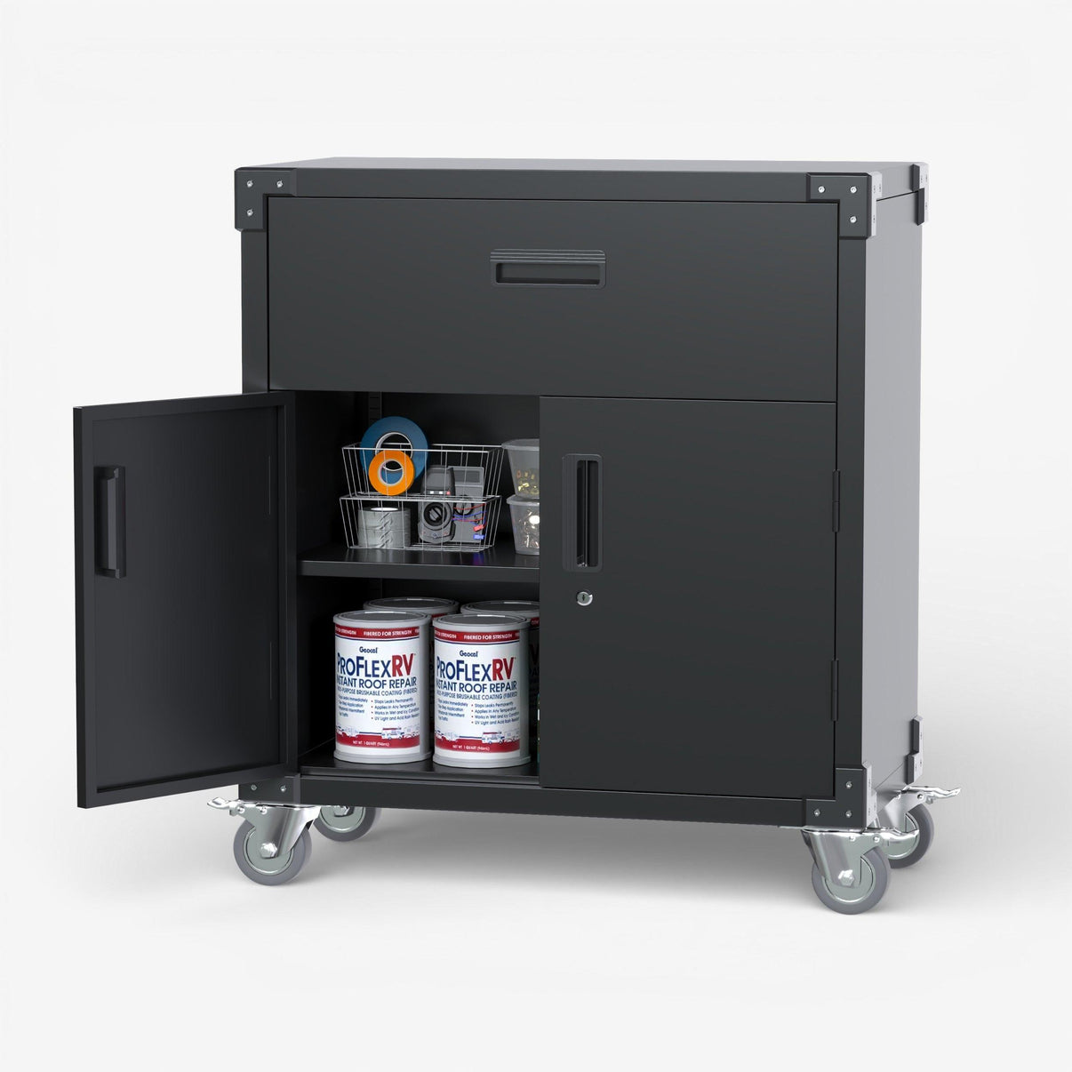 Gabinete metálico bajo 2 puertas 1 cajón - black TC-13.