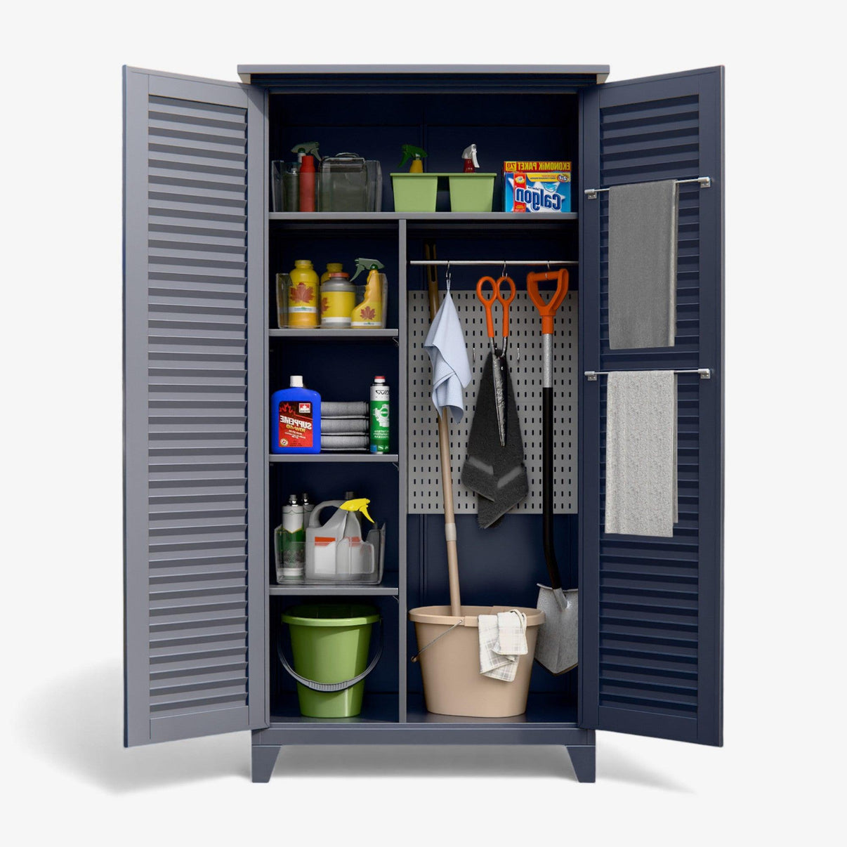 Gabinete exterior 6 separaciones, barra y tablero para colgar 185x90x50 cm - OCC-8.