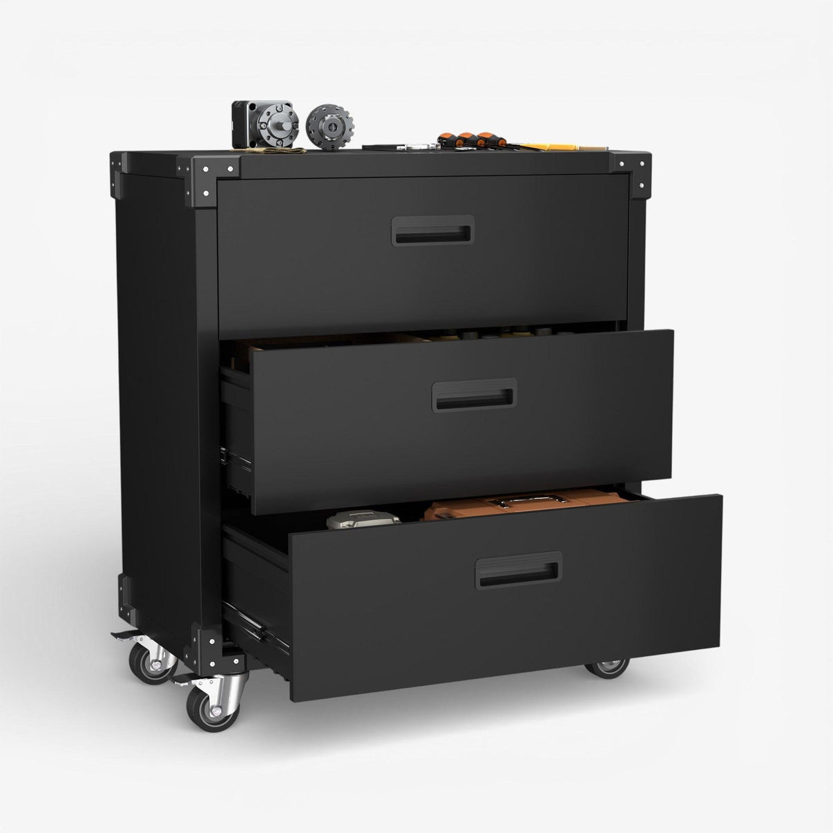 Gabinete metalico de herramientas 3 cajones con ruedas - black TC-11.