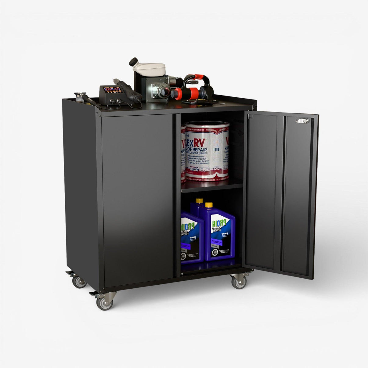 Gabinete metalico bajo 2 puertas con ruedas - black TC-08.