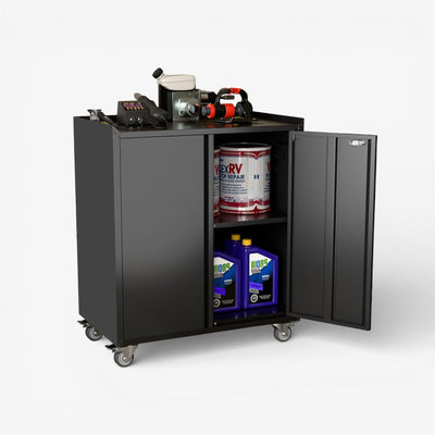 Gabinete metalico bajo 2 puertas con ruedas - black TC-08.