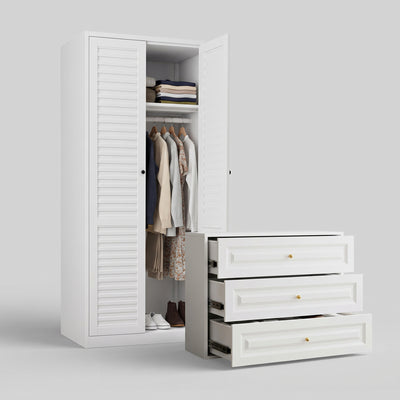 Pack dormitorio -  Closet 2 puertas metálico línea white + Cómoda metálica 3 cajones blanca