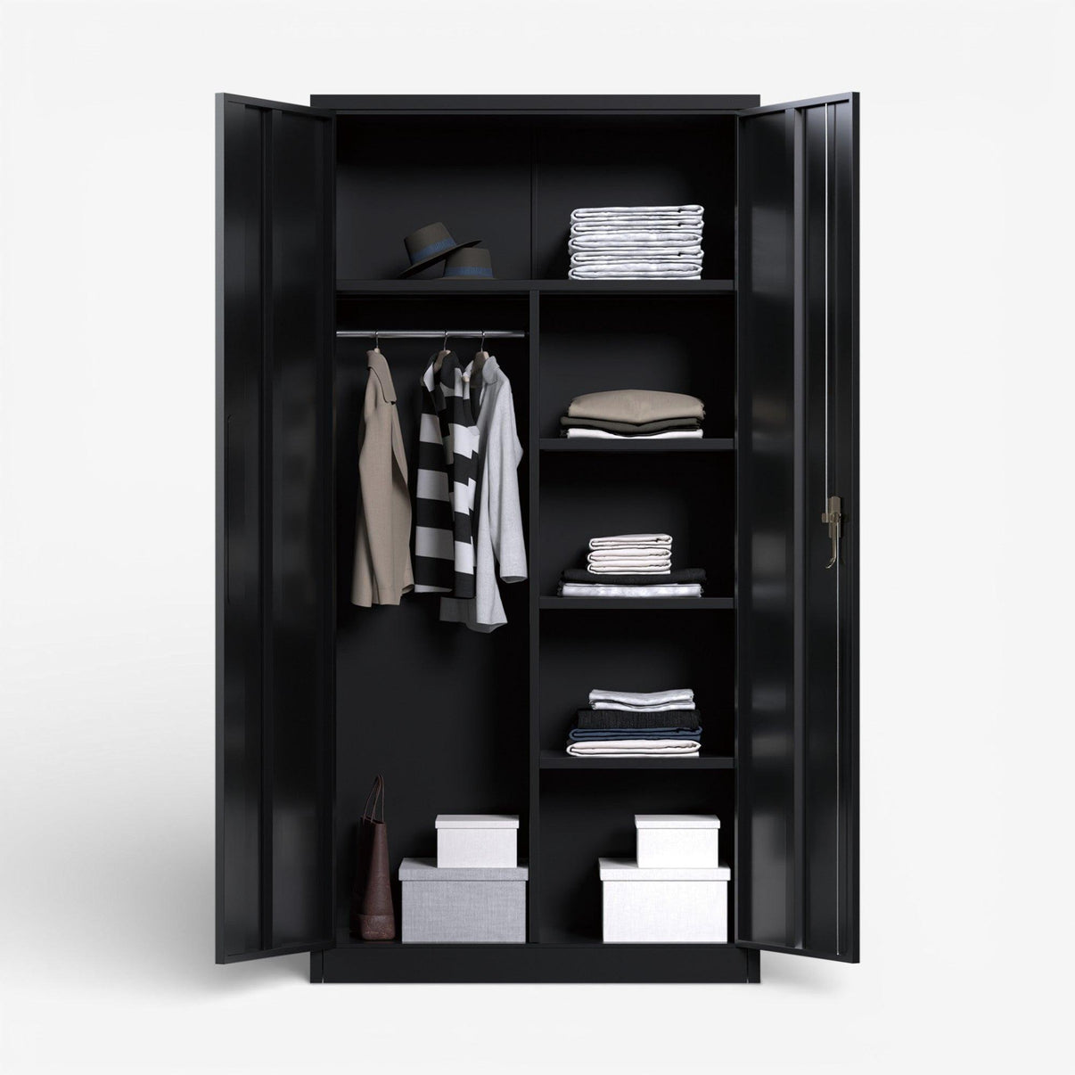 Gabinetes metálico 2 puertas con repisas y barra colgar - black FC-05.