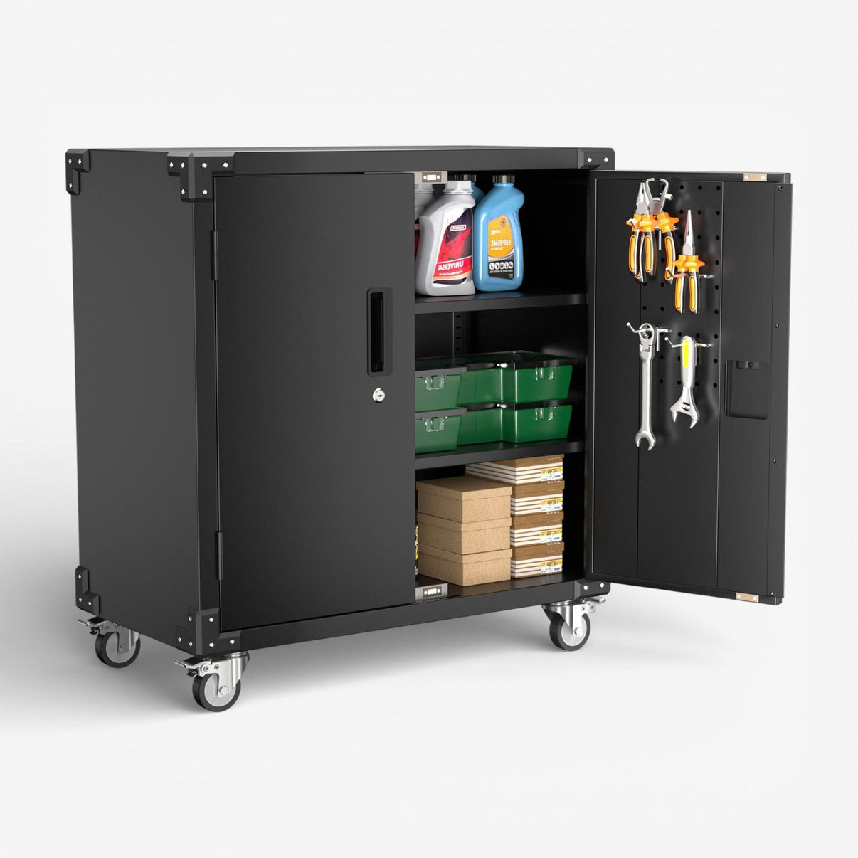 Gabinete Metálico de Herramientas 2 puertas con ruedas - black TC-12.