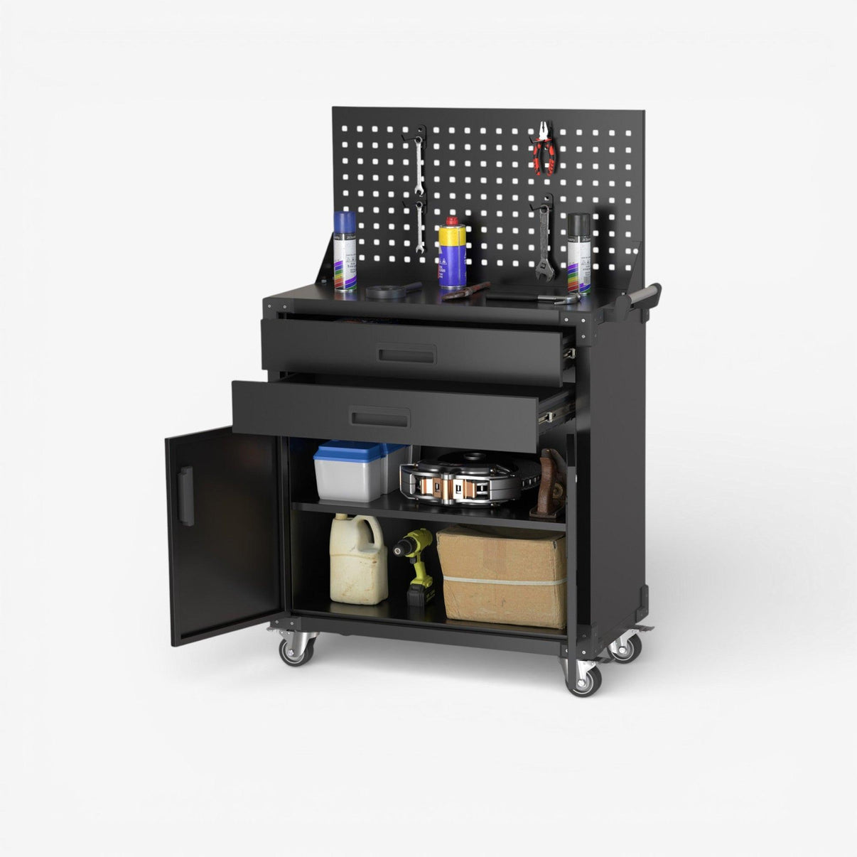 Carro de herramientas con 2 cajones y tablero de herramientas - black TC-14.