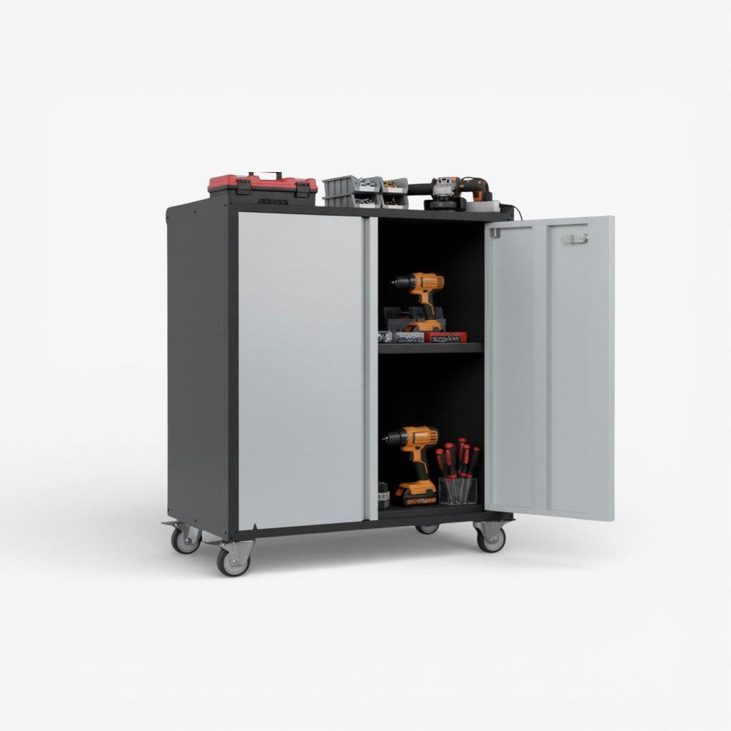 Gabinete metalico bajo 2 puertas con ruedas - black & gray TC-08.