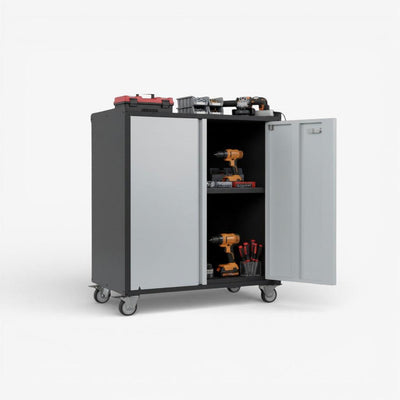 Gabinete metalico bajo 2 puertas con ruedas - black & gray TC-08.