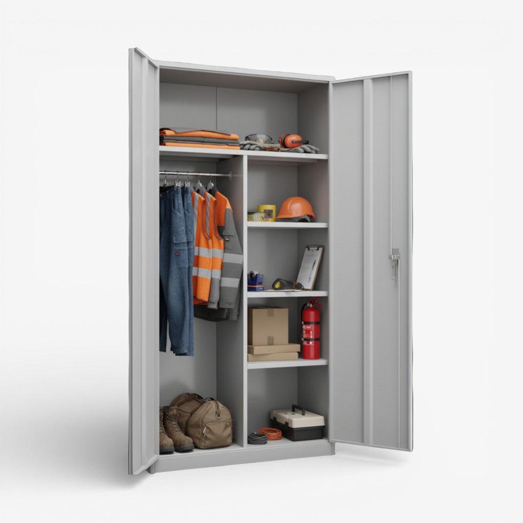 Gabinetes metálico 2 puertas con repisas y barra colgar - gray FC-05.