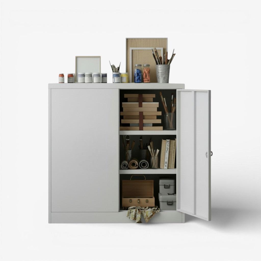 Gabinete metálico 2 puertas bajo con 2 bandejas - gray SA-FCH2D.